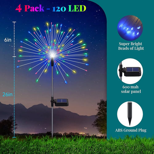 Botfal Solar Garden Lights, Outdoor Firework Lights - 4 Pack 120 LED Waterproof Decorative Starburst Lights 4