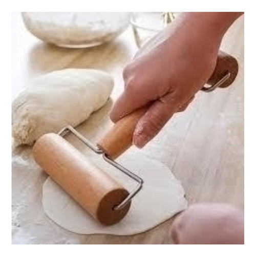 ROLLING PIN Wooden and Metal Dough Roller 18cm Long Double 2