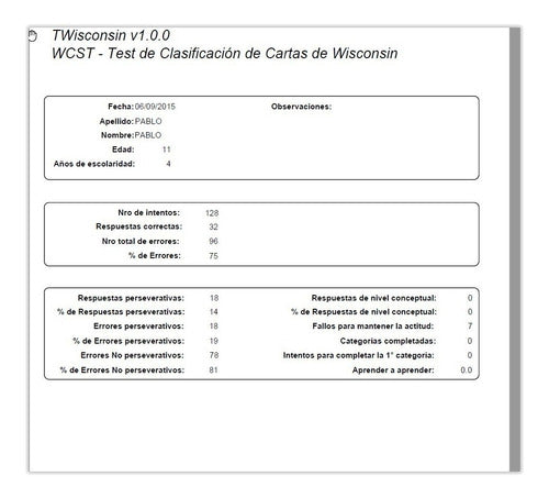 Test Clasificación De Tarjetas De Wisconsin 5