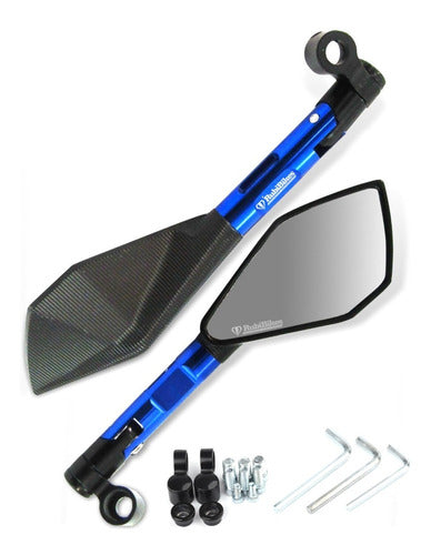 Power Maxx Short Arm Blue CNC Aluminum Motorcycle Mirrors 0