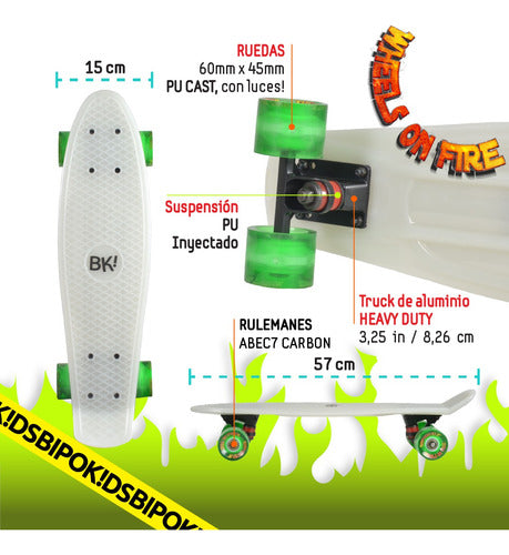 Bipokids Skate Penny Board 22.5 Long Reinforced Glowing in the Dark 2