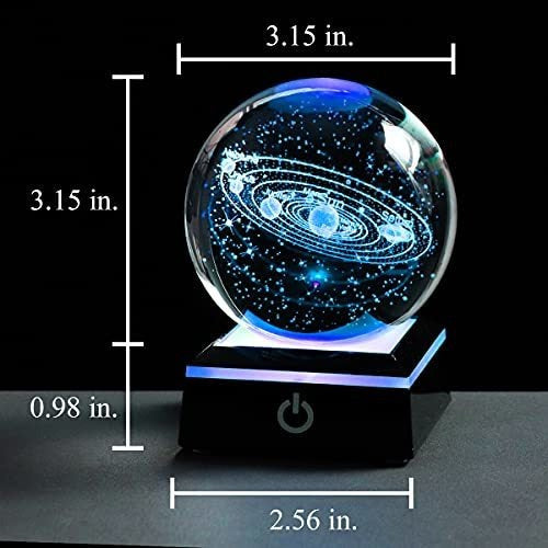 3D Galaxy Crystal Ball with LED Base Solar System - N 2