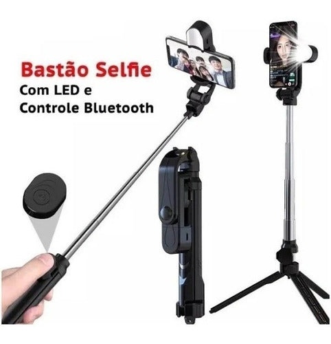 Bastão Pau Selfie Tripe Luz Led Bluetooth Retratil Celular 1