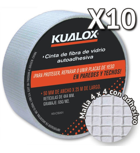 Kualox Cinta Fibra De Vidrio Adhesiva Malla Durlock 25m X10 Unidad 1