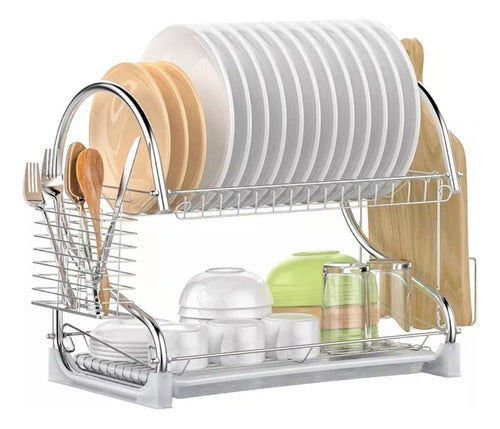 Rebaratoo Chrome 2-Tier Dish Drainer Rack for Plates, Cups, and Utensils 2