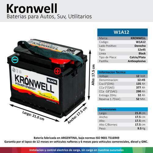 Kronwell Battery 12x45 Ford Ecosport 1.6 4