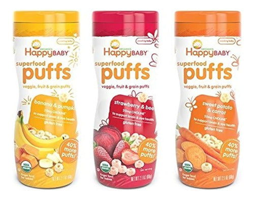 Happy Baby Organic Puffs 21 Oz Mixed 3 Pack 1 Strawberry 1 Banana 1 Sweet Potato 0