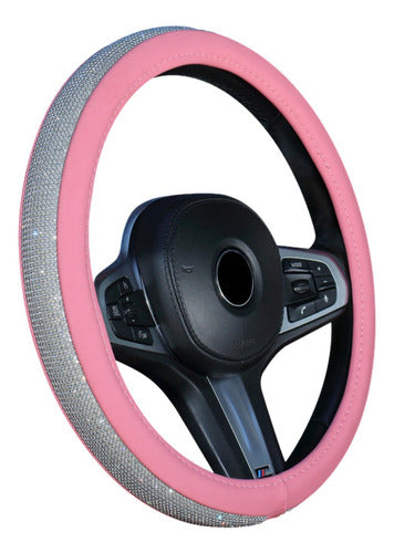 Girls Power Steering Wheel Cover - Silver Pink Diamonds 0