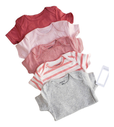 Carter's Baby Bodysuit Pack - Short Sleeve Stripes & Solids in Pink & Gray 0