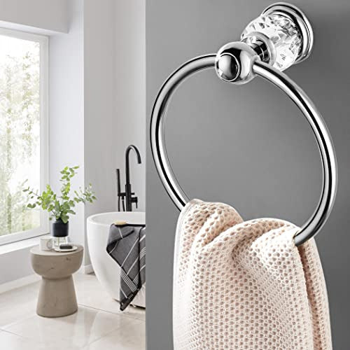 Wincase Chrome Towel Ring - Bath Hand Towel Holder Crystal - Silver Towel Rack Wall Mounted 1