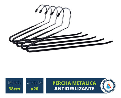 20 Perchas Pantalones Metal Reforzada Cromada Antideslizante 0