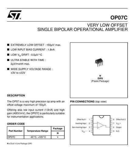 SGS-Thomson OP07CN Operational Amplifier Kit X10 2