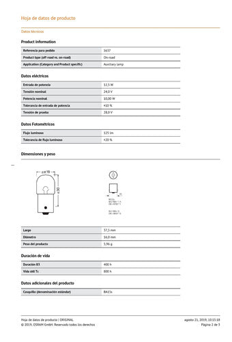 Lampara R10w Truckstar Pro 24v 10w (10 Unid.) Osram 5637tsp 3