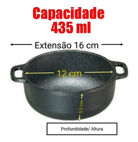 Panelinha Molheira De Ferro Fundido 435ml+ Tampa Ferro 3