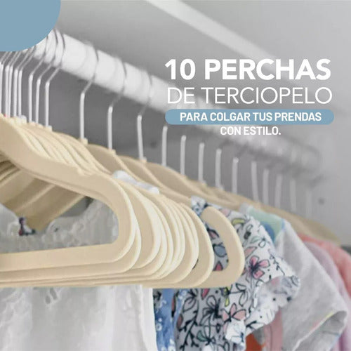 Perchas Terciopelo Adultos Beige X 10 Unidades 1