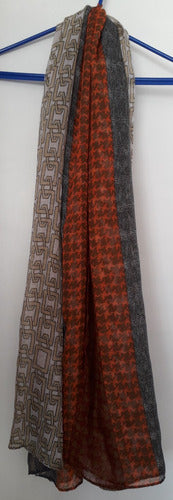 Generic Rectangular Printed Scarf with Geometric Designs in Beige 2