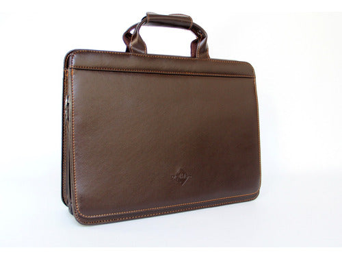 DA-MASS Brown Leather Briefcase with Calculator 0