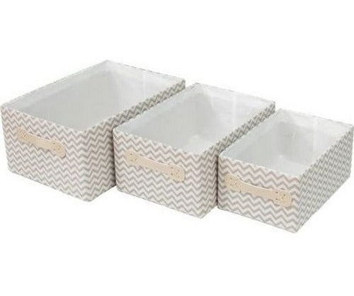 Just Home Collection Set of 3 Grey and White Polyester Organizers 1