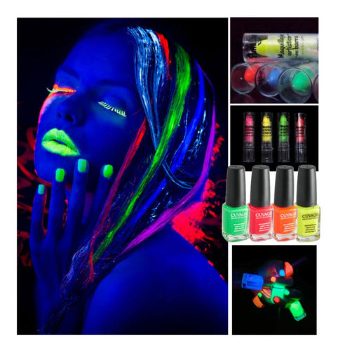 Fluorescent Lipstick + Nail Polish UV Glow Kit 1