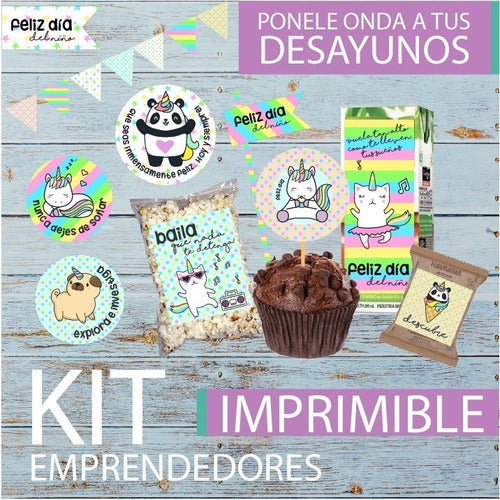 Kit Imprimible Desayuno Dia Del Niño Unicornio Gato Panda B 0