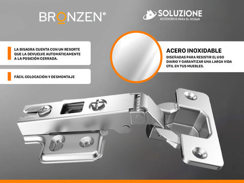 Bronzen Bisagra 35mm Codo 0 Acero Inoxidable Premium X 2 Unidades 5