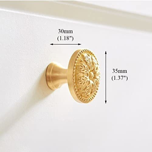 Myxekllo Brass Cabinet Round Knobs, 2 Pack Gold Euro Style Cabinet Knob Dresser Drawer Modern Dresser Drawer Knobs 2