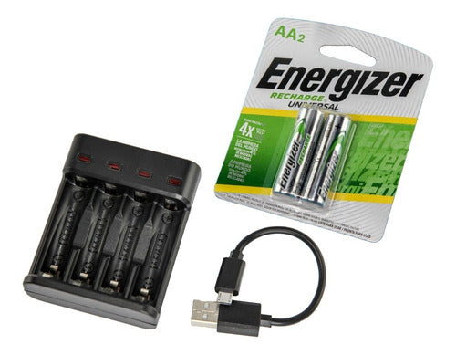 Cargador Aaa Aa + 2 Pilas Aa 2000ma Energizer Recargabl Htec 0