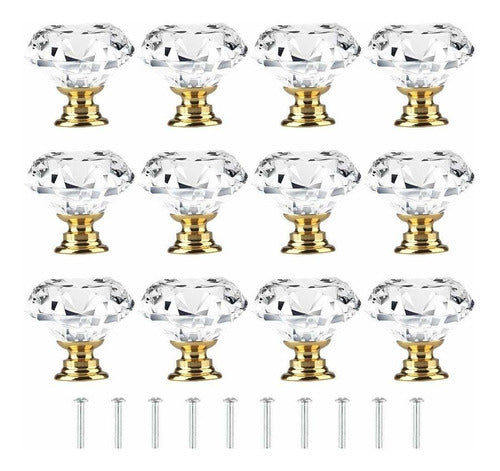 Tomorotec 12 PCS 30mm Crystal Clear Glass Cabinet Drawer Pulls Golden Base 0