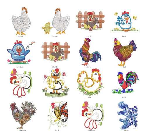 Mundo Caticxi 52 Designs of Matrix for Embroidery Machine: Roosters and Hens 0