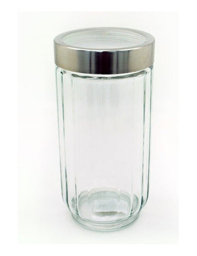 TTT Large Faceted Round Glass Jar with Steel and Plastic Lid 0