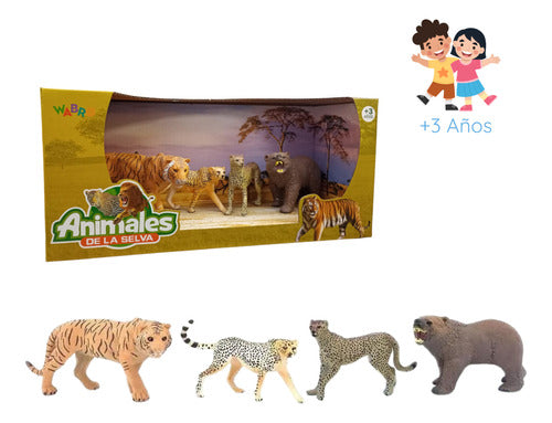 Wabro Jungle Animal Toy Family Tiger Bear Cheetahs Playsets X4 5