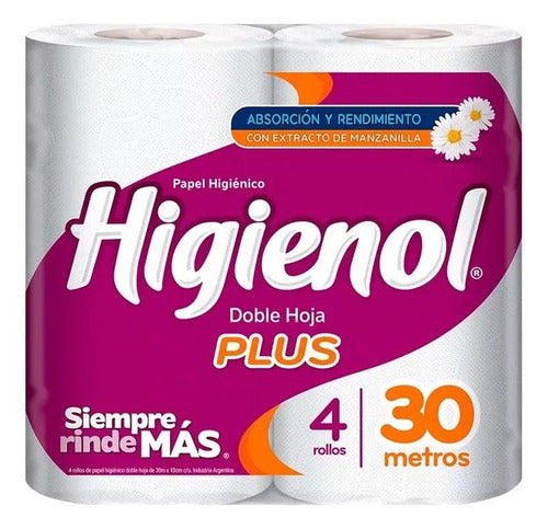 Higienol Double Sheet Toilet Paper 30 M X 4 Pack 6 Units 0