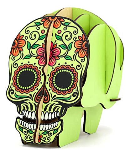 Portalapices Calavera O Para Brochas De Maquillaje De Madera 0