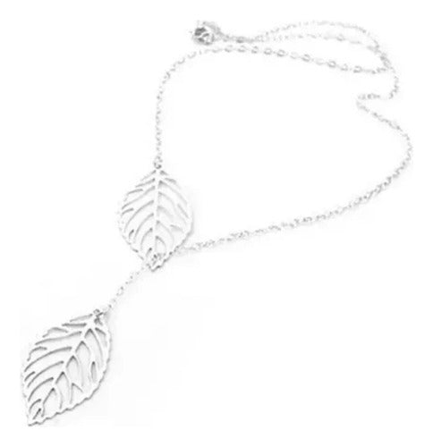 Universo Stainless Steel Leaf Pair Necklace 40x25mm Surgical Steel Chain 0