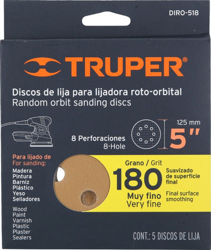 Truper 5'' Velcro Sanding Disc for Orbital Sander - Grit 180 1