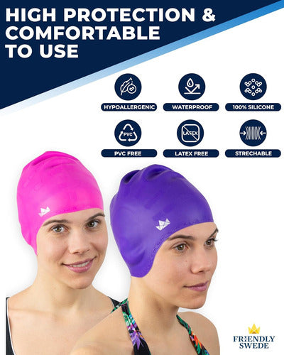 The Friendly Swede Gorro Natación Silicona 2u. Rosa+púrpura 1