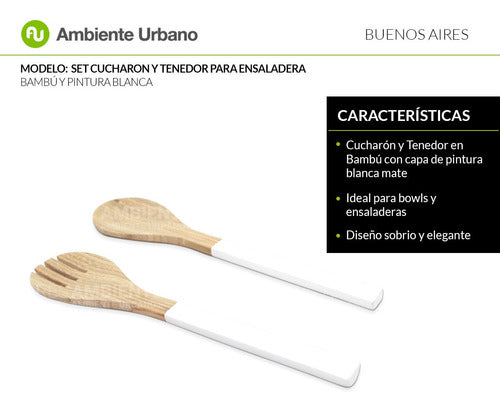 Ambiente Urbano Salad Utensils Set - Bamboo Serving Spoon and Fork, 29cm 1