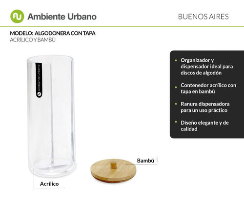 Ambiente Urbano Algodonera Dispensador Con Tapa Bambu Ideal Discos Algodon 1