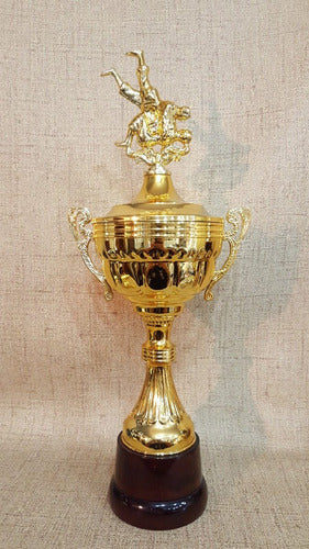 Gold Plastic Judo Trophy Cup with Wooden Base 46 cm 1