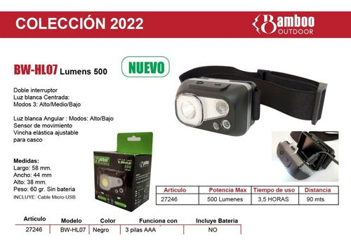 Bamboo LED Headlamp BW-HL07 500 Lumens Battery Operated 1