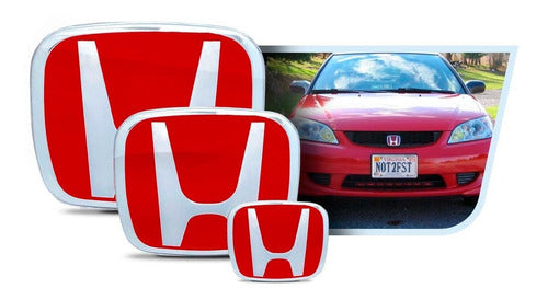 Honda Kit X3 Exterior Emblems Red for Civic 02-05 0