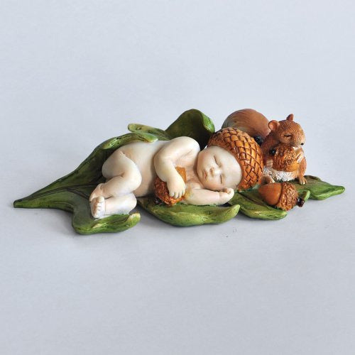 Top Collection Miniature Fairy Garden and Terrarium Sleeping Acorn Fairy Baby with Squirrel Statue 0