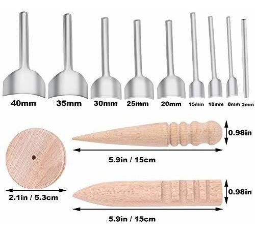 QMNNMA 9 Pcs Half-round Cutter Punch (3-40mm) With 3 Pcs Wood Slicker Burnishes Leather Craft Tools 1