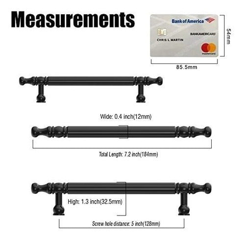 10 Tiradores De Aleacion Solida De 184mm - Negro Mate 5