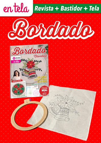 Christmas Embroidery Magazine + Fabric + Embroidery Hoop Full Size Kit 0