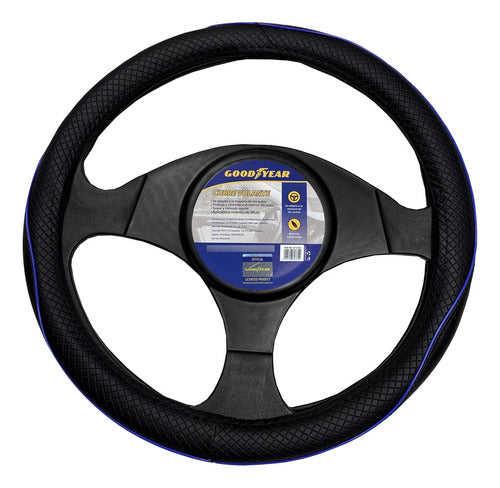 Goodyear Steering Wheel Cover, Black with Blue Reflective, Car 38cm 0