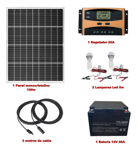 Kit Solar Fotovoltaico Batería 26a Luces Celular Ventilador 1