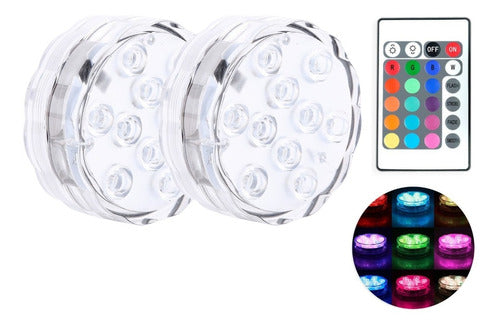 Lamparas 10 Led Rgb Pileta A Pila Y Control Remoto! 2uds 0