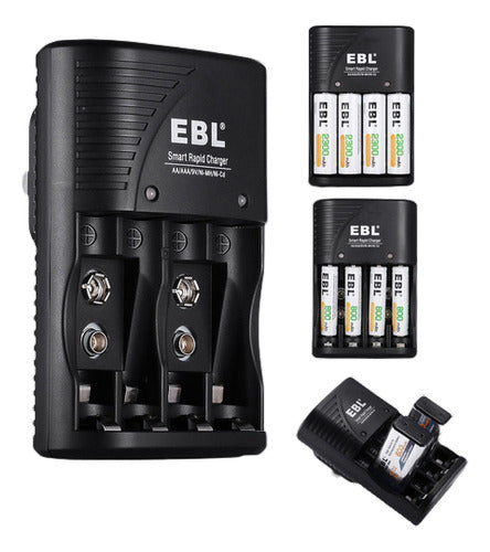 EBL 4 Fast LCD Battery Charger for AA AAA 9V NiMH Batteries 0