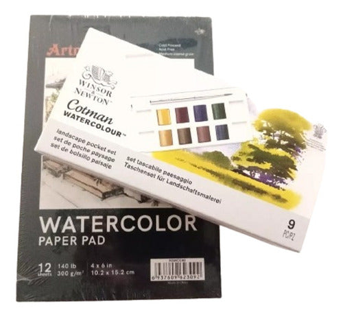 Winsor & Newton Acuarelas Cotman 8 Pastillas Paisaje + Block 10x15 12h 300 G 0